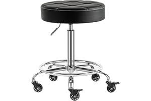 CoVibrant Lockable Rolling Stool Adjustable Swivel Stool with Noiseless Rubber Wheels and Foot Rest for Kitchen Medical Esthetician Studio
