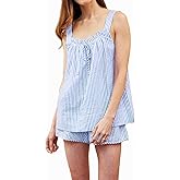 Xfileen Women Striped Pajama Set 2 Piece Summer Sleeveless Camisole Top and Shorts Set Cozy Lounge Sets