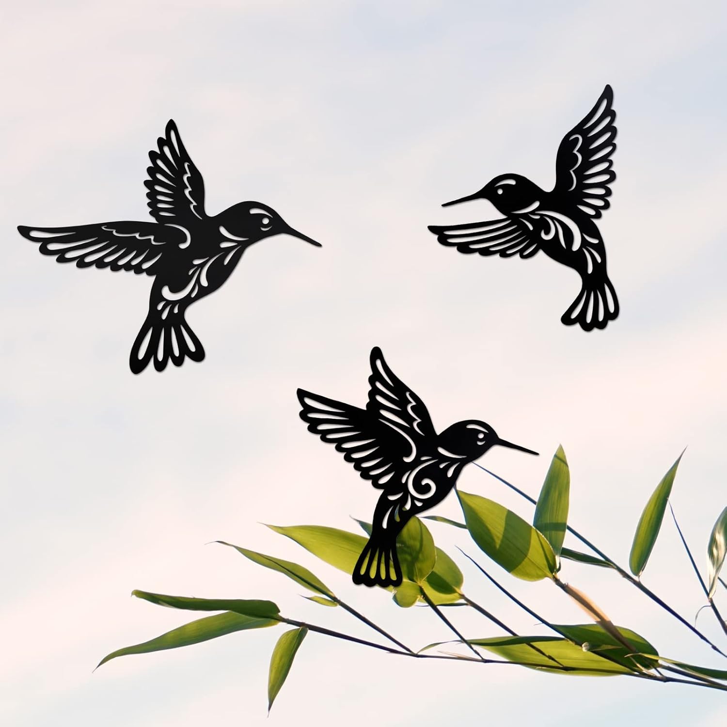 Plaques & Wall Art - PTGVCTA Metal Hummingbird Wall Art Decor,3Pack Metal Bird Wall Art,Bird Wall Decor,Outdoor Wall Decor,Metal Outdoor Art,Outside Art, Living Room Bedroom Bathroom Kitchen