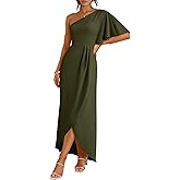 ANRABESS Women One Shoulder Formal Wedding Guest Dress | One Flutter Short Sleeve, Wrap High Slit Midi Dresses, Summer Cocktail Evening Party, Classic Elegant for Fall Events Outfits