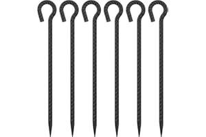 EUOKOK 16 Inch Ground Rebar Spikes 1/2 Inch Diameter, 6 Pack Heavy Duty Dog Tie Out Stake, Rope Stakes for Creating a Rope Border Around Flower Beds, Fence, Trees, Garden Paths, Walkways, Fountains (Black)