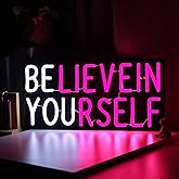 Believe in Yourself Neon Sign USB Powered for Room Decor, LED Neon Light Sign Dimmable for Kids Bedroom Office Bar Wall Art Birthday Gift 16 * 7.5 Inches Pink
