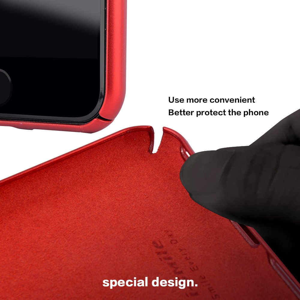 iPhone 7 / 7Plus Case, MeanLove Pro Elegent Ultra Slim Hard Case Cover for Apple iPhone 7 / 7PLus (Metal Plate Inside for Magnetic Car Mount) (Red, For iPhone 7)