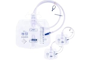 DOKIBI Catheter Bags, 2000ml Urine Bags for Men, Urinary Drainage Bag with Enhanced Anti-Reflux Chamber, 48” Thickened Drainage Tube, Adjustable Clips & Hanging Hook, 3 Pack