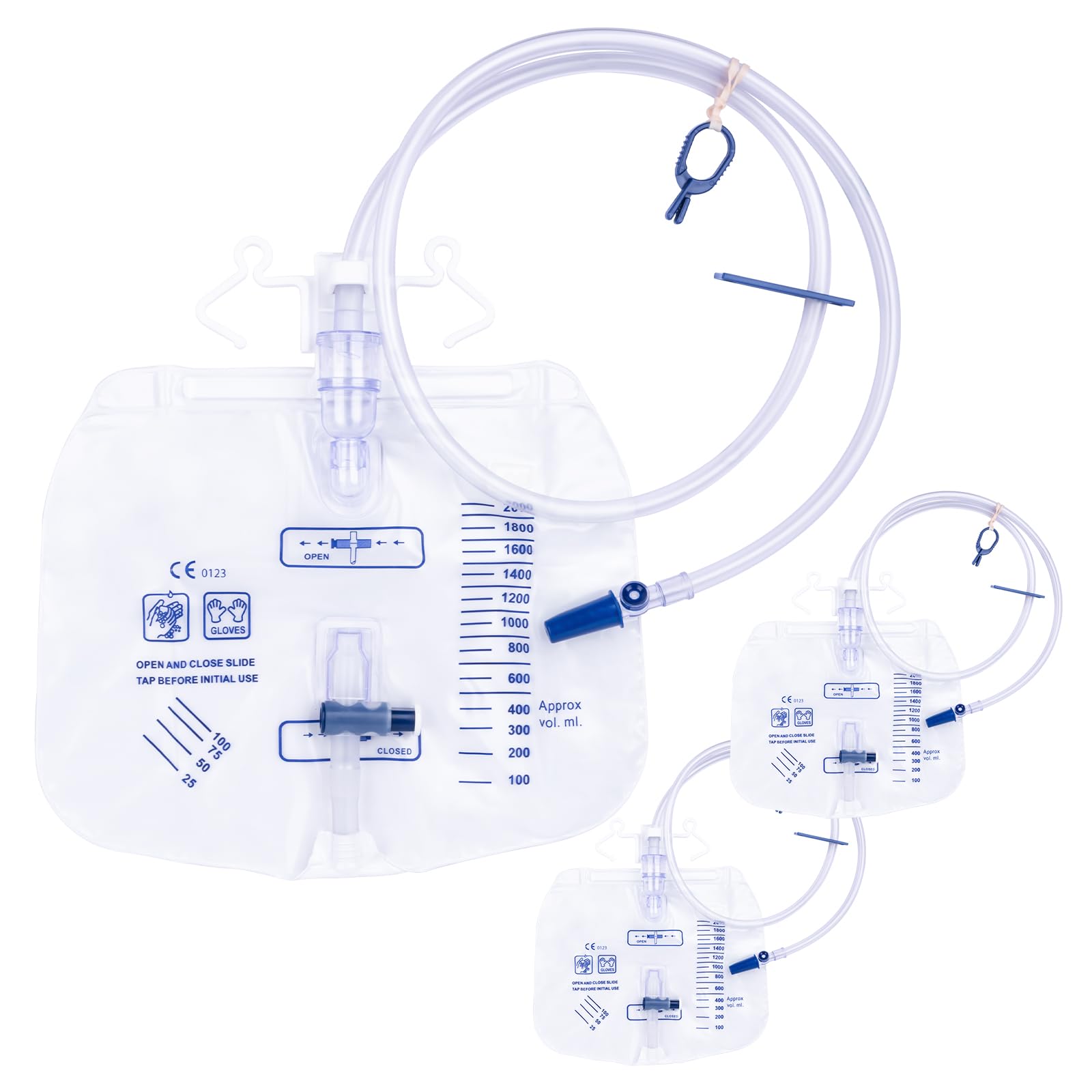 Photo 1 of DOKIBI Catheter Bags, 2000ml Urine Bags for Men, Urinary Drainage Bag with Enhanced Anti-Reflux Chamber, 48” Thickened Drainage Tube, Adjustable Clips & Hanging Hook, 3 Pack