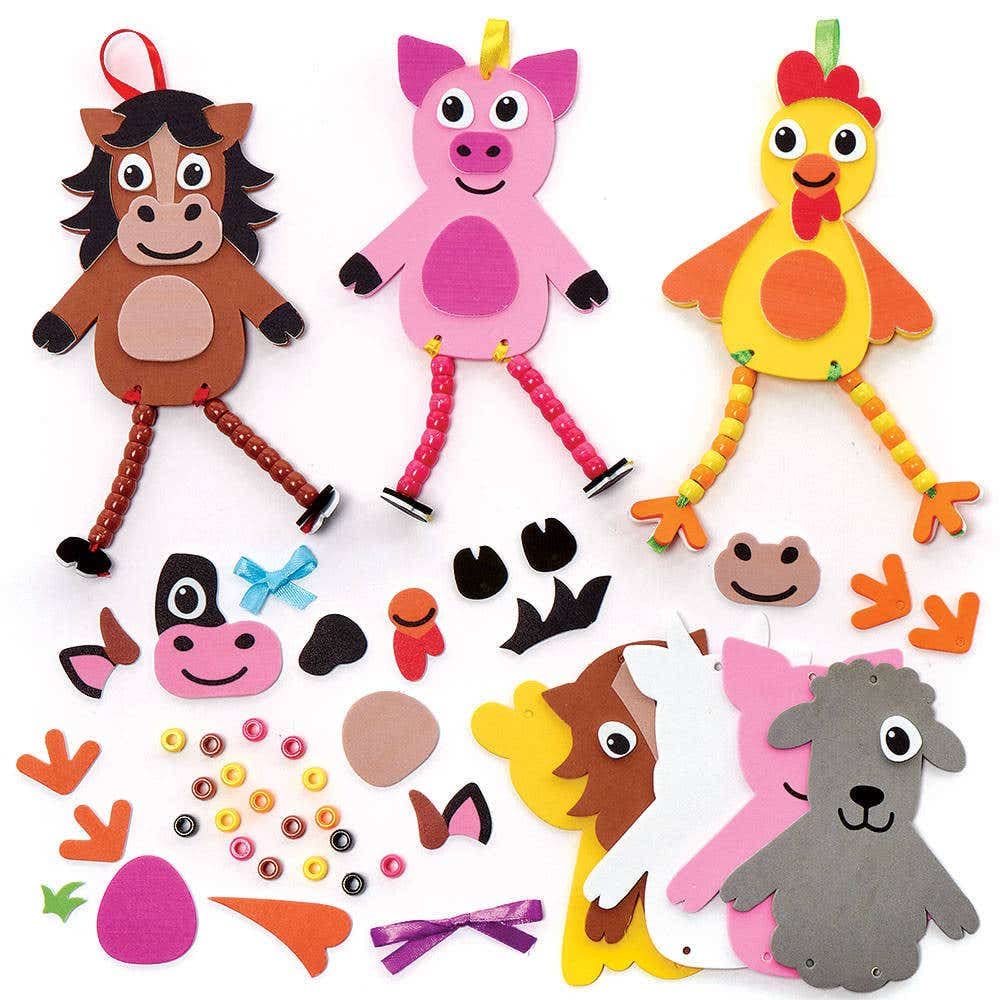 Baker Ross FC815 Farm Dangly Legs Decoration Kits - Pack of 5, Kids Foam Crafts, Kids Bead Arts and Crafts
