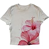 RoseSeek Women's Hibiscus Graphic Tees Short Sleeve Crew Neck Summer Casual T-Shirts
