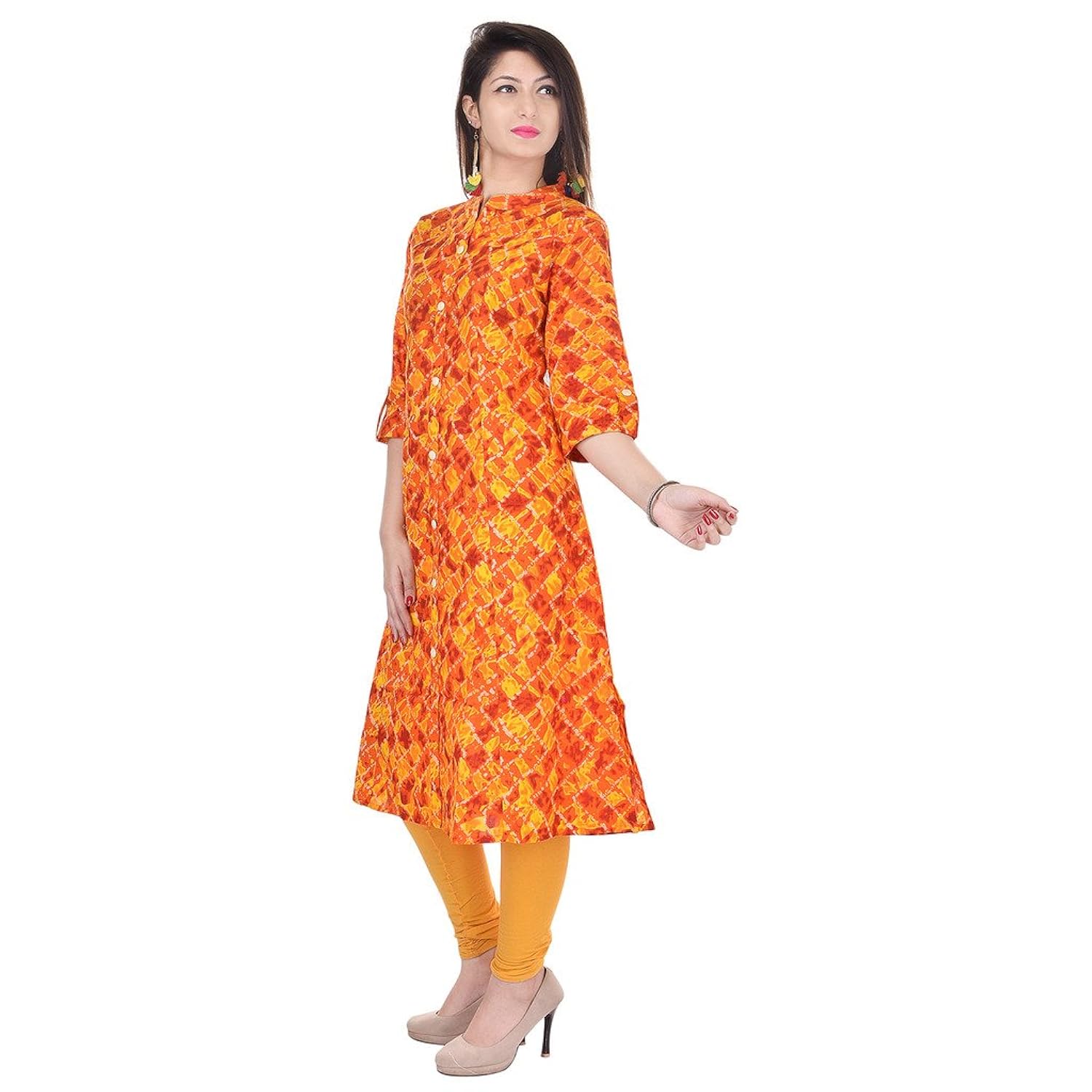 rajmandirfabrics women's cotton straight chinese neck printed kurti (pk1015328_yellow)
