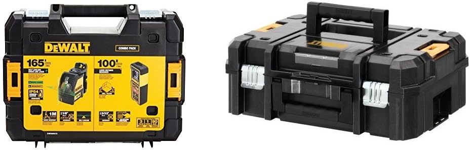 DEWALT DW0889CG TSTAK Laser Kit: DW088CG Cross Line + DW099E 99ft Laser Distance Measurer and Flat Top Toolbox Organizer