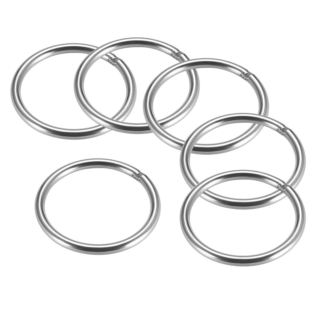 sourcing map 201 Stainless Steel O Ring 50mm(1.97") Outer Diameter 4mm Thickness Strapping Welded Round Rings 6pcs