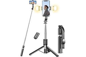Selfie Stick Tripod with Remote and 2 Light, Pnitri 45" Cell Phone Tripod Stand, Travel Selfie Stick Compatible with GoPro, 4
