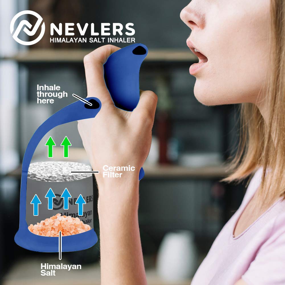 Nevlers Himalayan Salt Inhaler w/ 6 Oz Coarse Organic Himalayan Pink Salt |Cobalt Blue Ceramic Portable Salt Inhalers for Natural Asthma Relief |Homeopathic Inhalers for Breathing Problems for Adults