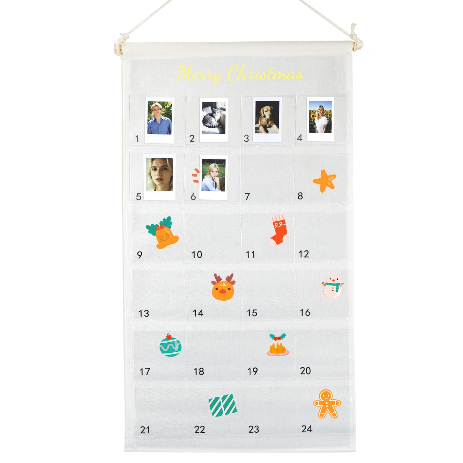 Photo 1 of Advent Calendar 2025 Photo Board for Pictures, Hanging Christmas Countdown with Transparent Pockets, 24 Days of Reusable Fabric Advent Calendar for Christmas Gifts Home Wall Decorations
