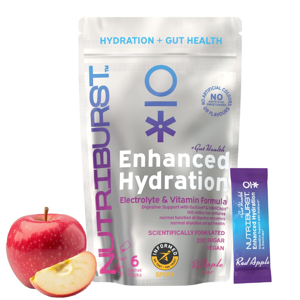 Nutriburst - GUT HEALTH Electrolytes + 11 Vitamins & Minerals • Digestive Function • GUT HEALTH - Suitable for Vegans - 6 Pack: APPLE - Enhanced Hydration