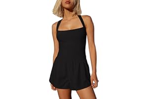 LASLULU Womens Athletic Workout Romper Square Neck Summer Running Exercise Jumpsuits One Piece Outfits Gym Yoga Clothes