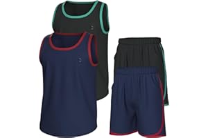 Essenclo Boys Clothing Sets, Athletic Crew Neck Sleeveless T-Shirt and Boys' Short Sets Outfits w/Pockets 4 Pcs - Size 3-16