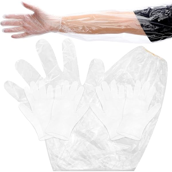 LemonRoad 100 Pc Field Dressing Gloves - Arm & Wrist Length For Deer Hunting, Cleaning, Processing | Thickened PE & Nitrile