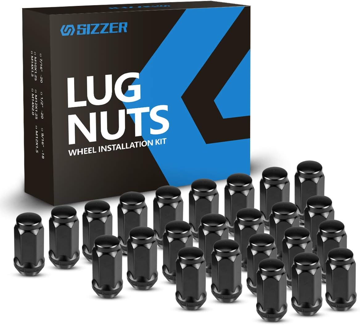 SIZZER Wheel Lug Nuts M14x1.5 Thread Size 1.78” Long 3/4" Hex Tapered Seat Acorn Lug Nuts, Black Finish, Set of 24: Automotive