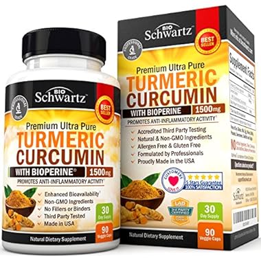 Turmeric Curcumin with Black Pepper Extract 1500mg – High Absorption Ultra Potent Turmeric Supplement with 95% Curcuminoids and BioPerine – Non GMO Turmeric Capsules for Joint Support – 90 Capsules