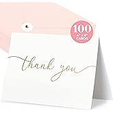 100 Heavyweight Blank Thank You Cards with Envelopes & Stickers, Premium Thank You Cards Wedding with Envelopes Set, Bulk Gold Script Notes, Wedding & Bridal Shower Set, (4 x 6 Inches) (100 Pack)