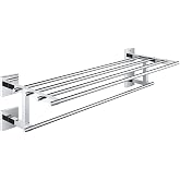 GROHE Start Cube Multi Towel Rack &ndash; Bathroom Wall Mounted Towel Shelf and Rail (Metal, Concealed Fastening, Including Screws and Dowels, Durable Sparkling Sheen), Size 60 cm, Chrome, 41099000