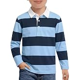 Haloumoning Boys Striped Long Sleeve Polo Shirt School Uniform Shirts | Fall Fashion Clothes, Button Closure Polo Shirts, Kids Casual Tees, Golf Performance Tops 5-14 Years