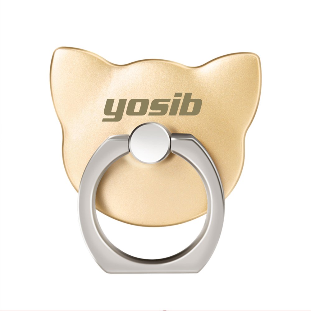 Phone Finger Ring Stand Holder 360° Rotation Universal Cellphone Slacker Stent Phone Bracket for iPhone Smart-phone and Tablets (cat) (Gold)