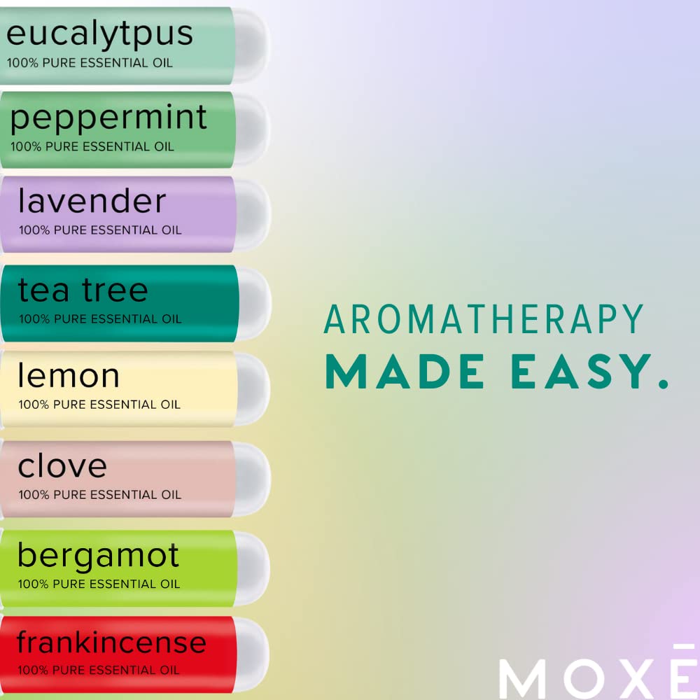 MOXĒ Nasal Inhalers Bundle, 8 Essential Oils, 100% Pure and Undiluted, Therapeutic Grade, No-Mess Portable Aromatherapy, Includes Eucalyptus, Peppermint, Lavender, Wintermint, Made in USA (Pack of 8)…