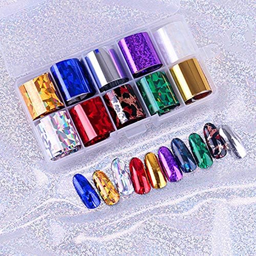 editTime 10 Rolls Colorful Gradient Starry Sky Foil Adhesive Wraps Decals Glitter Nail Foil Paper Transfer Stickers (Starry Sky-A)