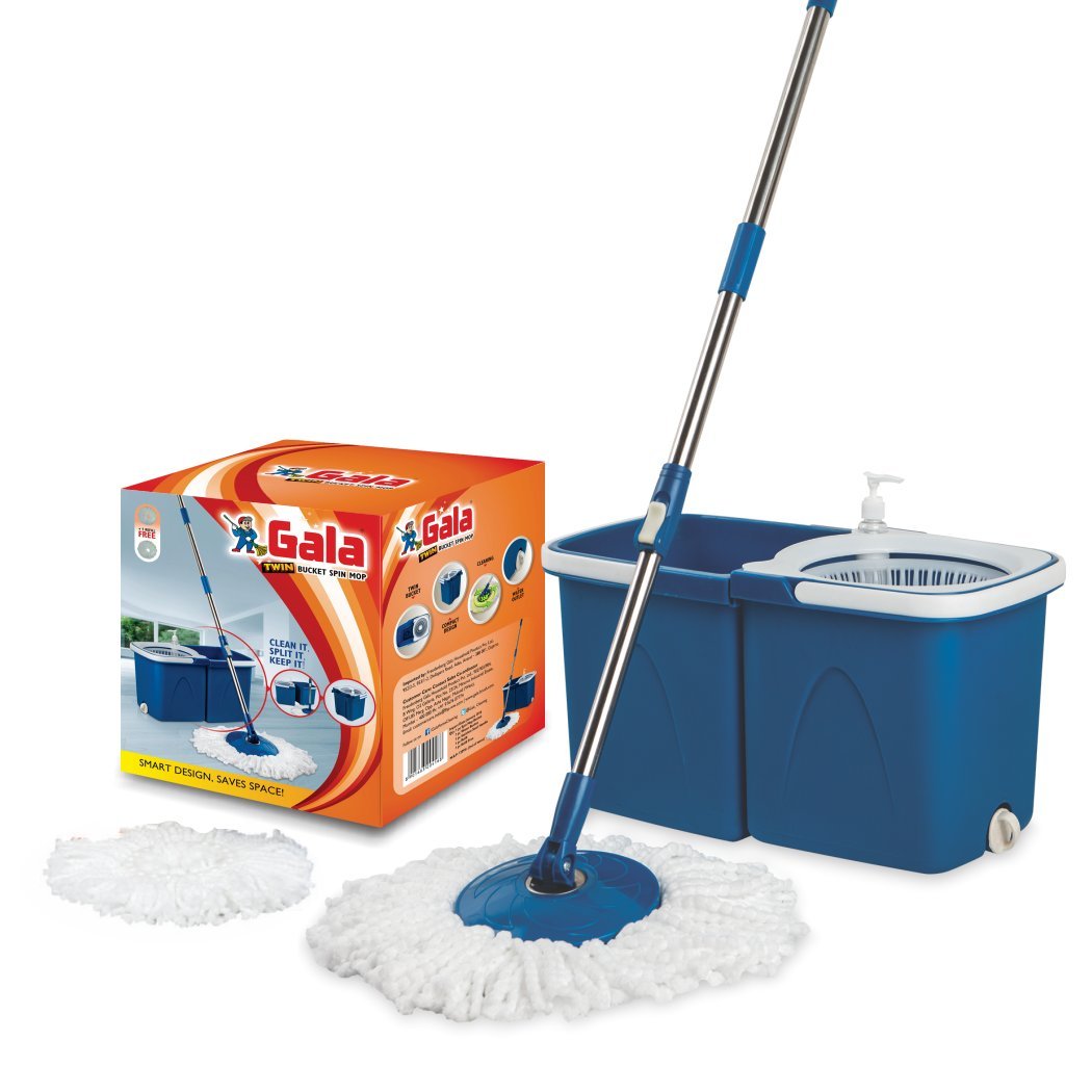 Gala Twin Bucket Spin Mop with 2 refills and 1 liquid dispenser (Blue