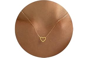 Tewiky Cute Heart Necklace Tiny 14k Gold Heart Pendant Choker Necklaces Small Gold Love Open Heart Chain Necklace for Women Dainty Gold Necklace Gifts for Her