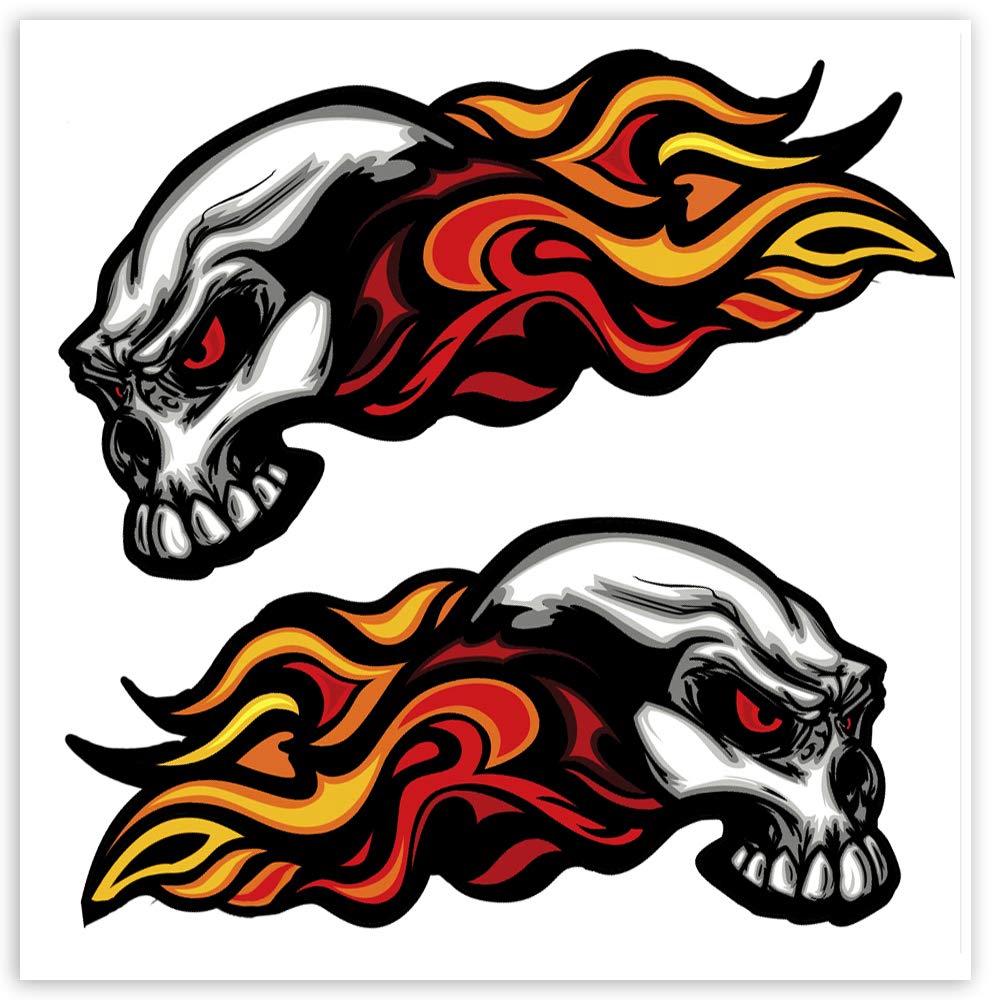 SkinoEu® 2 x Vinyl Self-Adhesive Stickers Flame Skull Laptop iPad Car Window Auto Moto Motorcycle Helmet Bike Skate Truck Racing Tuning B 35