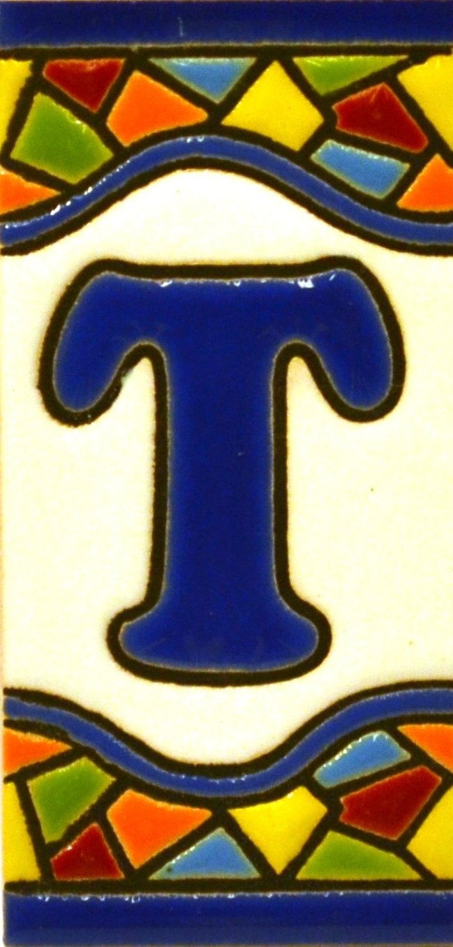 House letters 3 inch. Handpainted house letter tiles for signs, addresses and names. Address numbers for houses. House address numbers and letters. Design Design MOSAICO MINI 2,87" x 1,38" (LETTER T)