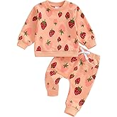 Kuriozud Toddler Baby Girl Fall Winter Clothes Cute Print Long Sleeve Crewneck Sweatshirt and Jogger Pants Set 2 Piece Outfit