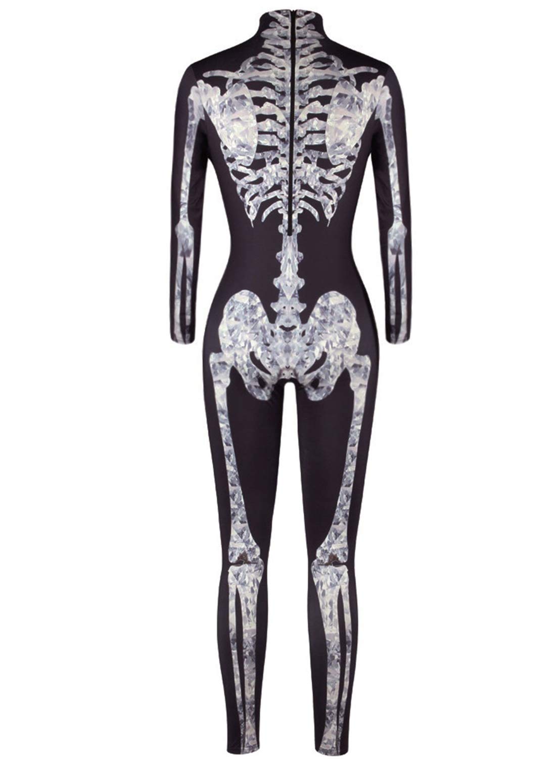 uideazone Halloween Costume for Women Skeleton Cosplay Bodysuit Long