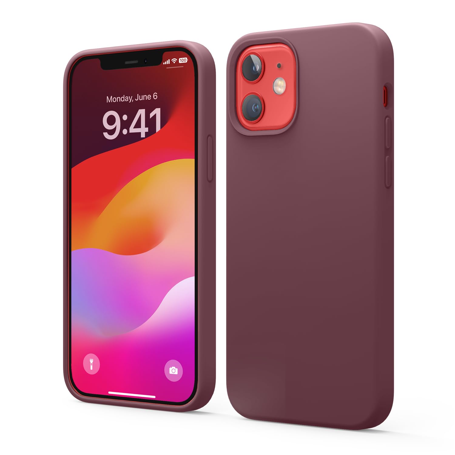 elago Compatible with iPhone 12 and iPhone 12 Pro Case, Liquid Silicone, Full Body Protective Cover, Slim, Anti-Scratch Soft Microfiber Lining, 6.1 inch (Burgundy)