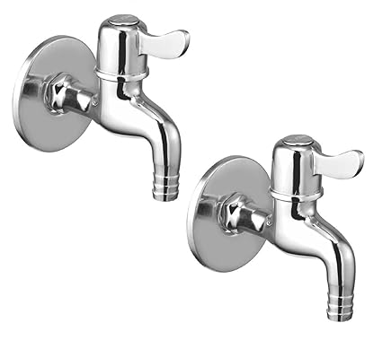 Oleanna Magic Brass Quarter Turn Fittings Nozzle Bib Cock Short Body Taps For Bathroom (Chrome Finish) (Pack Of 2 Bib Cock)