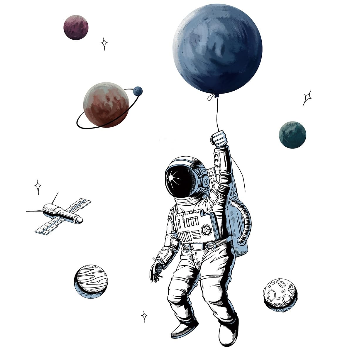 Sticker Children's Room 3D Effect Ultimate Wall Sticker Astronaut Wall Sticker Cosmic Stickers Space Wall Sticker