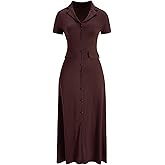 winkbay Women's Button Down Maxi Shirt Dress Summer Elegant Collared Tie Back A Line Work Office Dresses