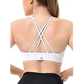 Lassosi Women's High Neck Strappy Sports Bra Cross Back Light Compression Padded Thin Strap Low Impact Workout Yoga Top