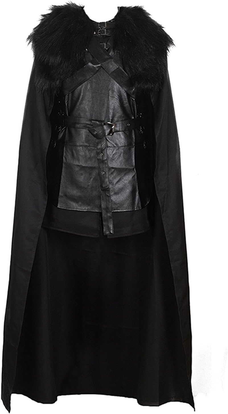 Jon Snow Costume Black PU Jacket Full Outfits with Gloves for Men