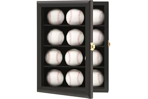 Verani 12 Baseball Display Case Cabinet Rack for Baseball Shadow Box with UV Protection Acrylic Door ,Wall Mount Display Cabinet for Baseball Enthusiast Collectible (Black)