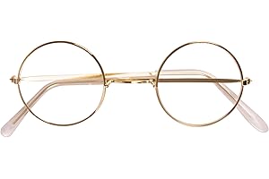 Kangaroo Gold Santa Claus Costume glasses - Round Fake Glasses For Men and Kids - Old Man Circular Glass Spectacles - Metal Frame Plastic Lenses Non Prescription - Nerd Adult Christmas Cosplay Apparel