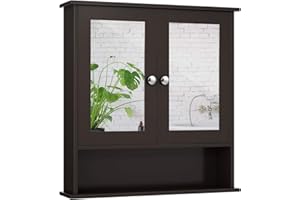 GOFLAME Two-Door Wall Cabinet w/Double Mirrors, Wooden Storage Organizer for Bathroom, Living Room and Kitchen, Modern Hangin