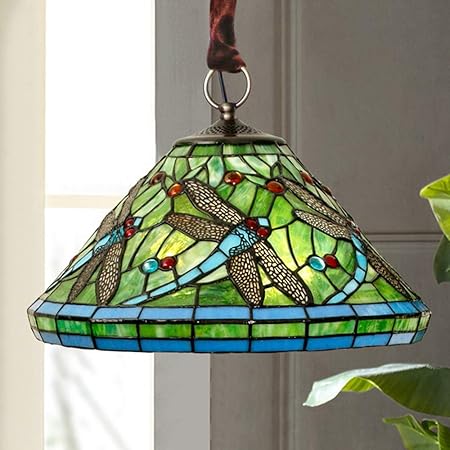 SWNN Techo Verde De La Libélula Mediterránea LED Rural Lámpara del