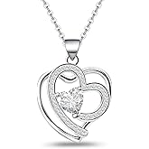 Sterling Silver Pendant Necklace for Women - Adjustable Double Heart Necklace Hypoallergenic Cubic Zirconia Love Heart-Shaped Charm Necklaces Classic Elegant Jewelry Gifts for Her Mom Wife,19inch