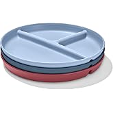 OXO Tot Stackable Divided Plates Set, 3-Pack, Dark Multicolor | 3-Pack of Kid-Sized Plates, Space-Saving Nesting Design, Baby Feeding Essentials, Silicone Non-Slip Base