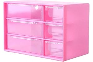 NIRVANY Small Plastic Desk Drawer Organizer with 6 Clear Drawers, Mini Desktop Storage Box for Office, Classroom, Craft Supplies, and Home Organization 7" x 3.9" x 4.7" (RoseRed)
