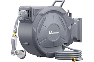 DKENICOR 5/8" x 75 ft Retractable Hose Reel, Heavy Duty Retractable Garden Hose Reel Wall Mounted with 10-Pattern Hose Nozzle/Any Length Lock/Slow Return System/180°Swivel Bracket