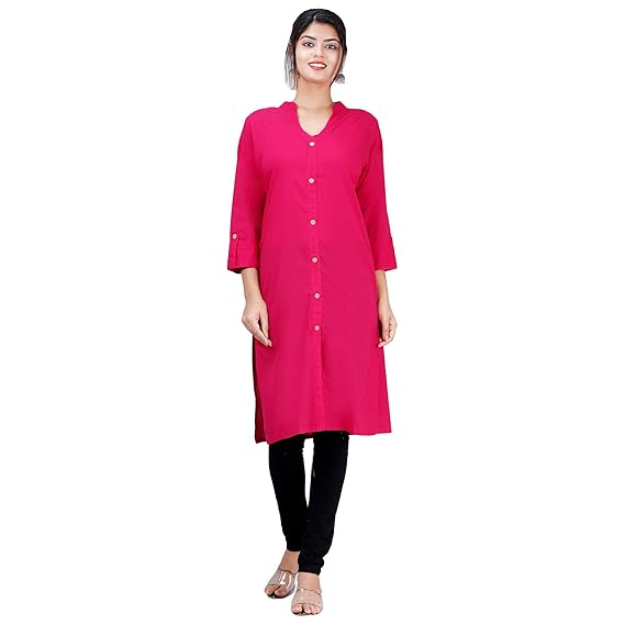 Women's Cotton A-Line Kurta (BDS00654-44-B_Pink_Large)